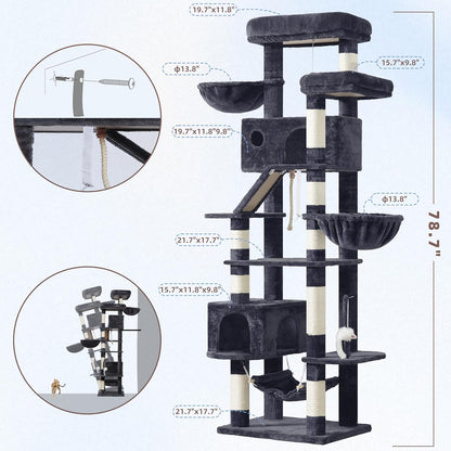 Gitelsnour Cat Tree, Cat Tower for Large Cats with 2 Big Platforms, 2 Baskets, condo and Toys, 63" Cat Scratching Posts for Indoor Cats, Green GCT020GR
