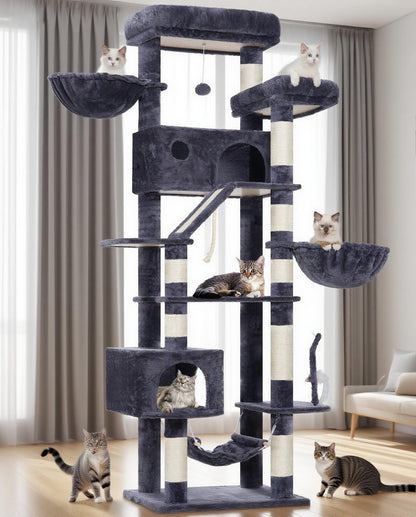 Gitelsnour Cat Tree, Cat Tower for Large Cats with 2 Big Platforms, 2 Baskets, condo and Toys, 63" Cat Scratching Posts for Indoor Cats, Green GCT020GR