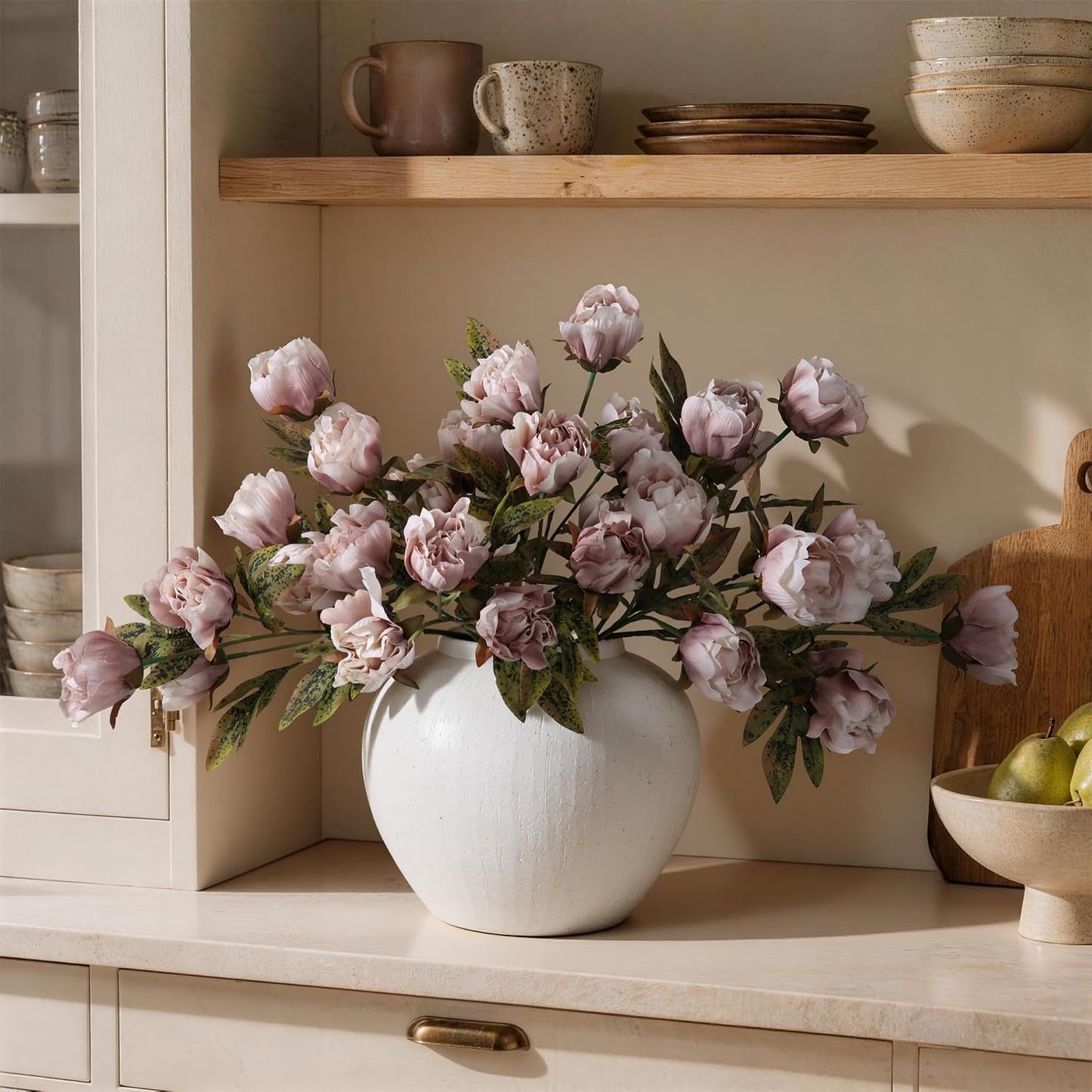 8 Pcs Artificial Peony Flowers, Faux Silk Peonies Stems with Distressed Leaves, Fade Resistant Floral Branches for Vase, DIY Bouquet, Home Decor Indoor Outdoor Wedding Table Centerpiece (Light Pink)