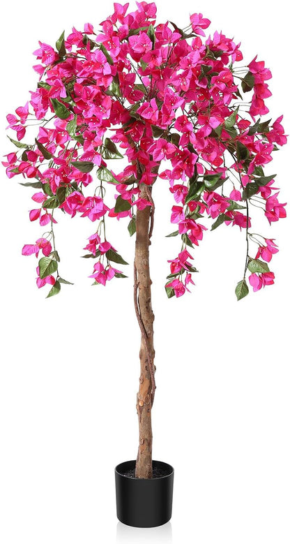 4FT Artificial Bougainvillea Trees with Wood Trunk and Pink Flowers