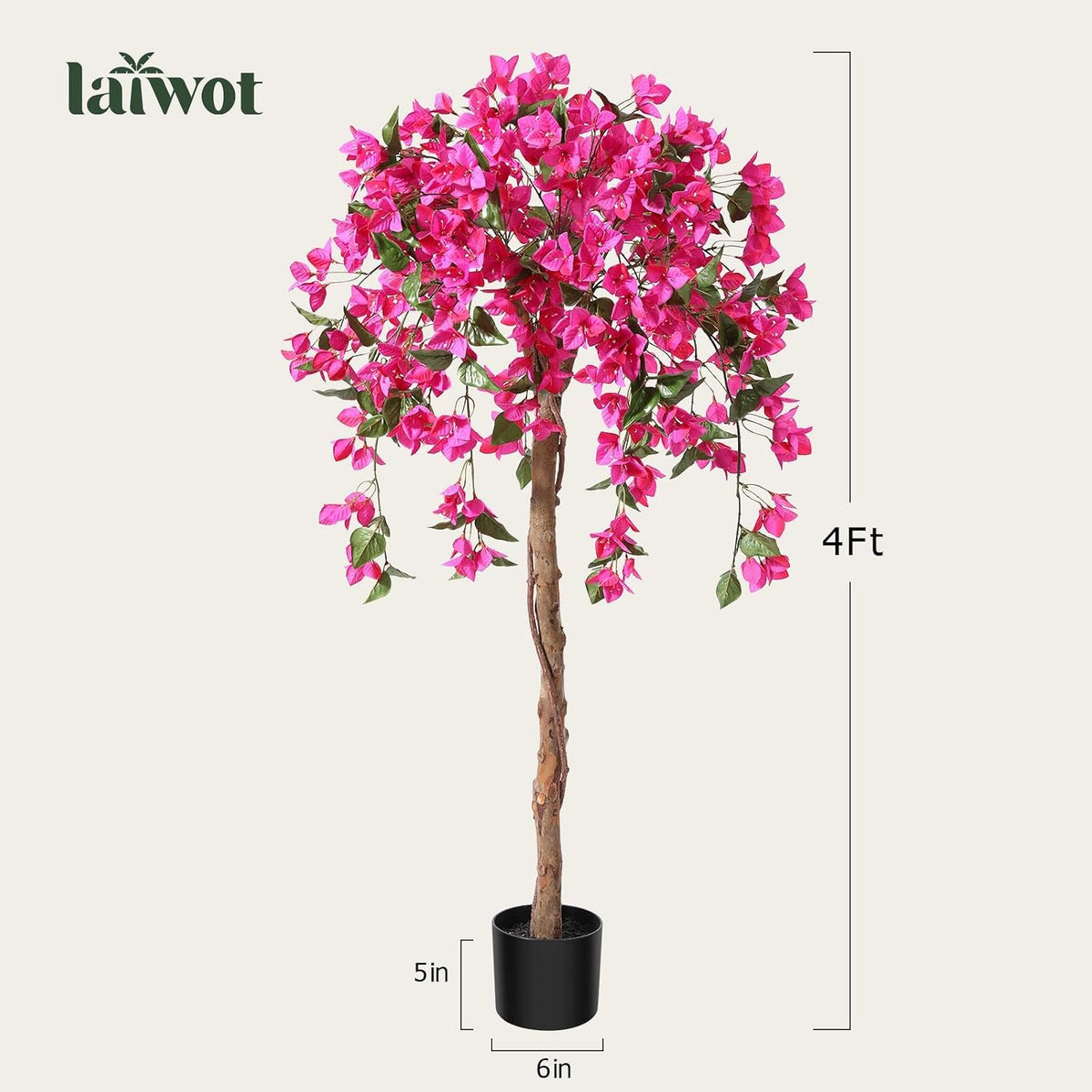 4FT Artificial Bougainvillea Trees with Wood Trunk and Pink Flowers