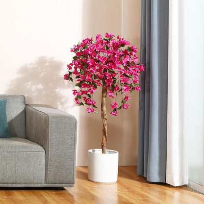 4FT Artificial Bougainvillea Trees with Wood Trunk and Pink Flowers