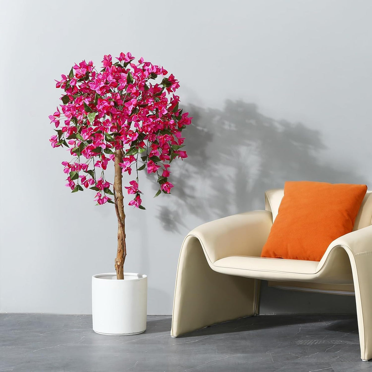 4FT Artificial Bougainvillea Trees with Wood Trunk and Pink Flowers