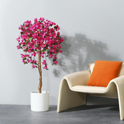 4FT Artificial Bougainvillea Trees with Wood Trunk and Pink Flowers