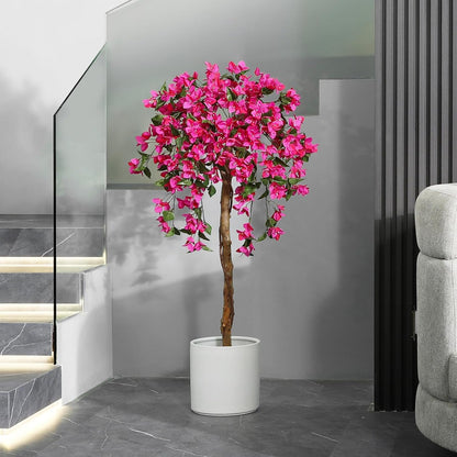 4FT Artificial Bougainvillea Trees with Wood Trunk and Pink Flowers
