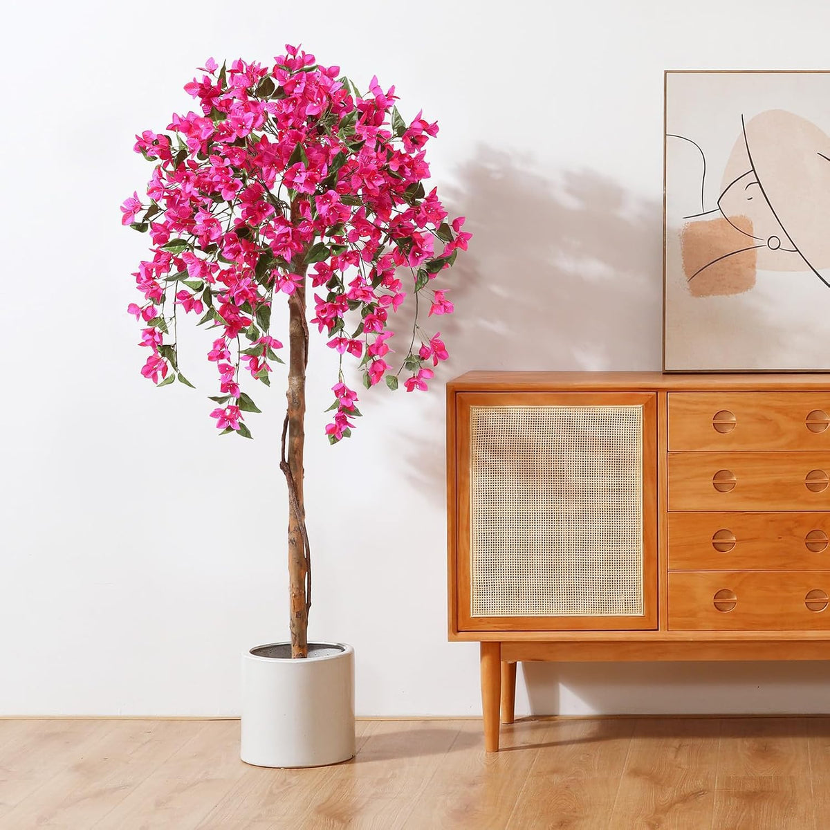 4FT Artificial Bougainvillea Trees with Wood Trunk and Pink Flowers