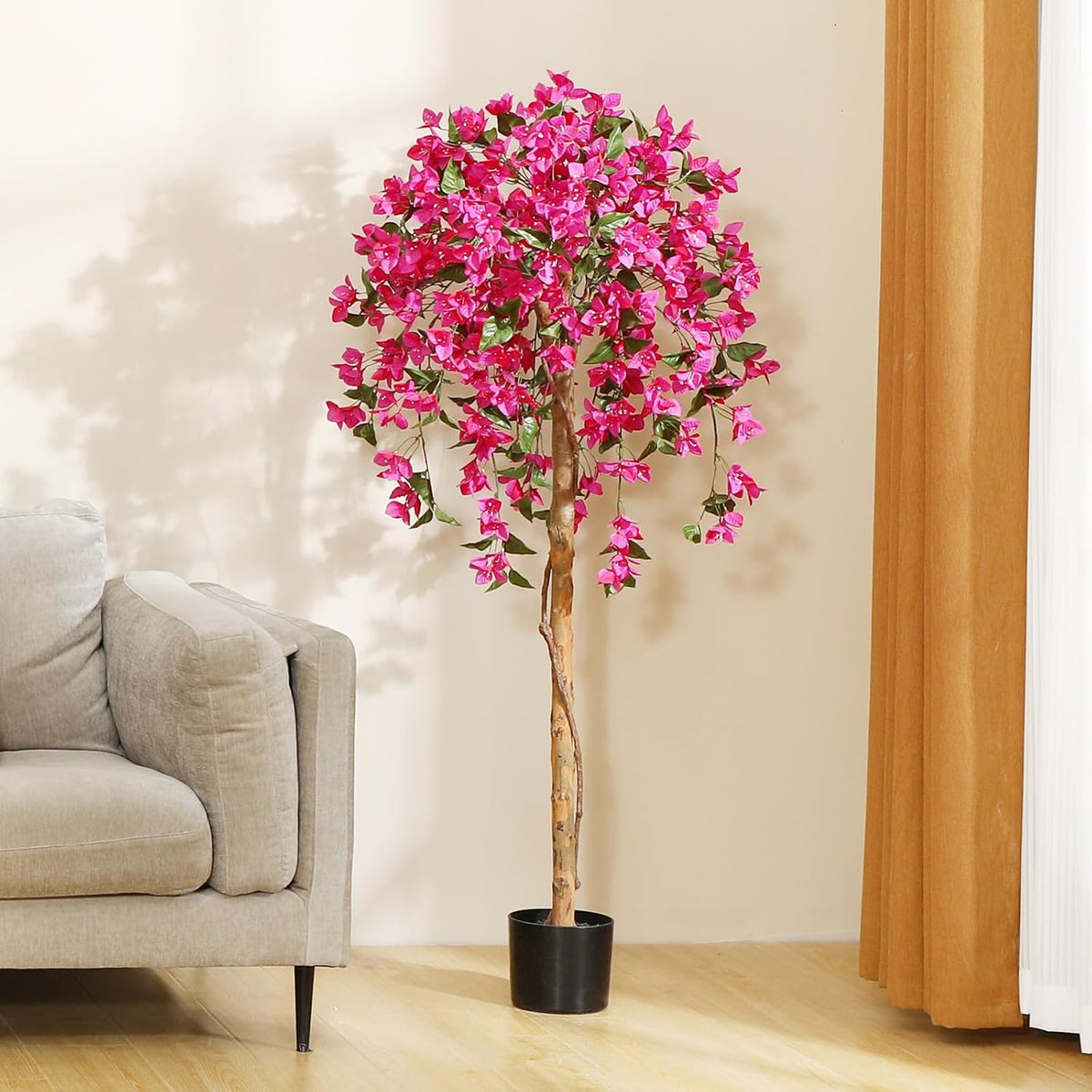 4FT Artificial Bougainvillea Trees with Wood Trunk and Pink Flowers