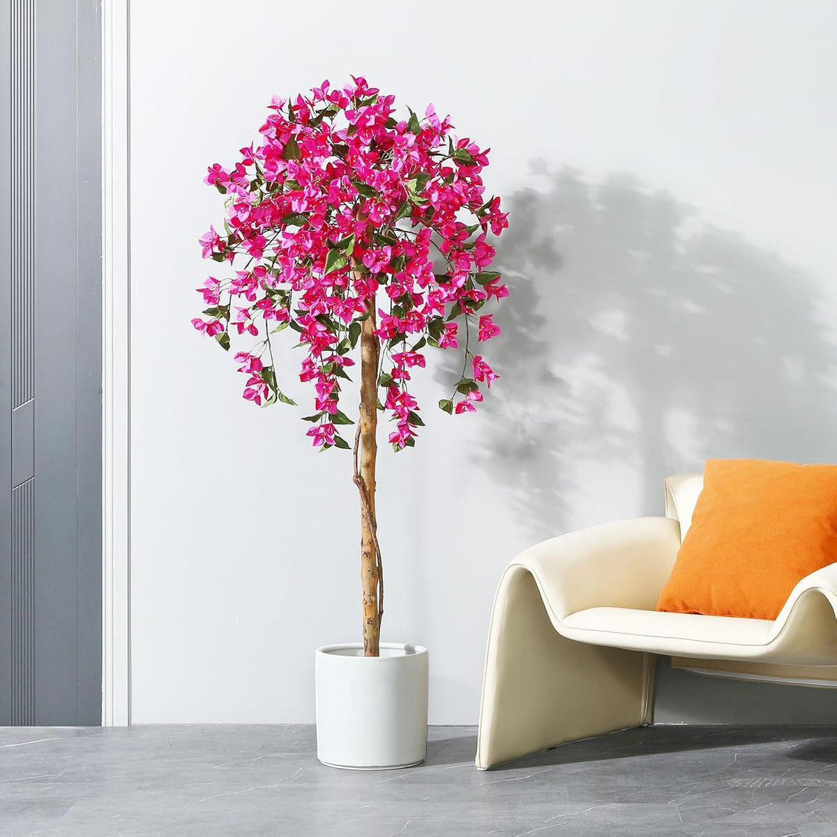 4FT Artificial Bougainvillea Trees with Wood Trunk and Pink Flowers