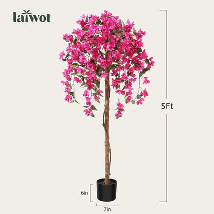 4FT Artificial Bougainvillea Trees with Wood Trunk and Pink Flowers