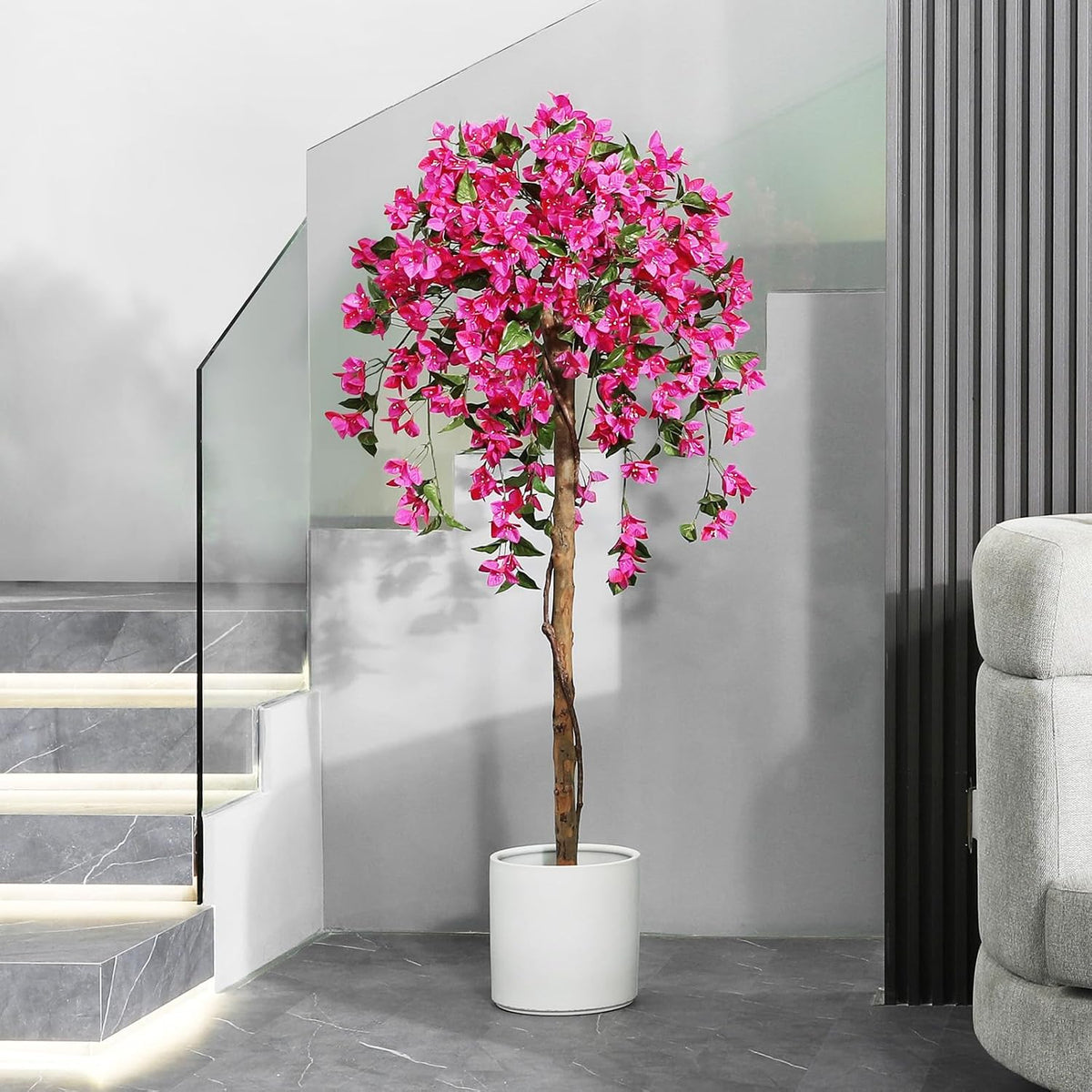 4FT Artificial Bougainvillea Trees with Wood Trunk and Pink Flowers
