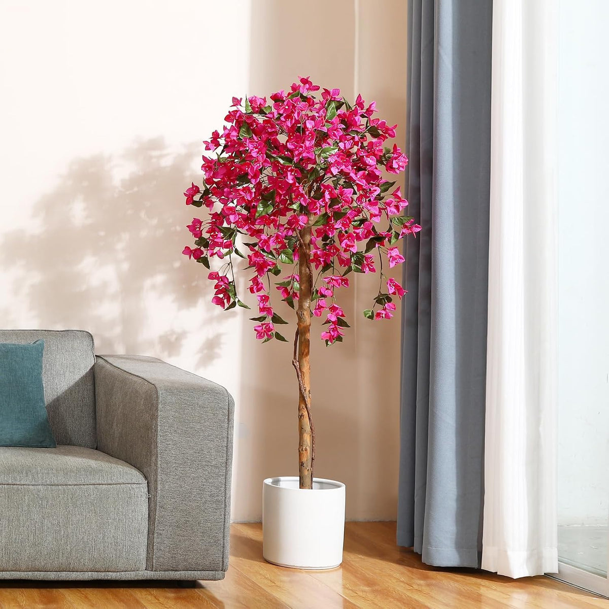 4FT Artificial Bougainvillea Trees with Wood Trunk and Pink Flowers