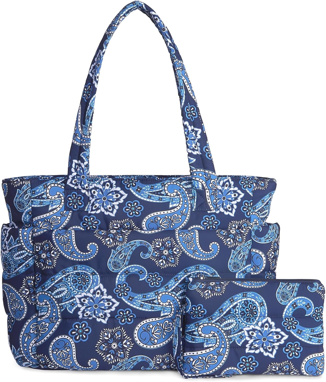 Puffer Tote Bag for Women, Lightweight Puffy Handbag with Compartments, Quilted Shoulder Bag for Work, Travel, Gym - Colors A