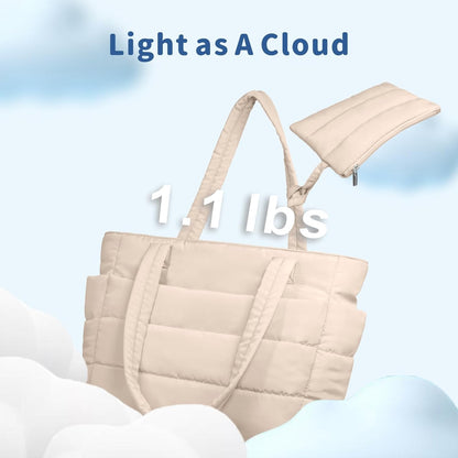 Puffer Tote Bag for Women, Lightweight Puffy Handbag with Compartments, Quilted Shoulder Bag for Work, Travel, Gym - Colors A