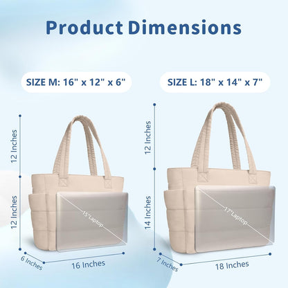 Puffer Tote Bag for Women, Lightweight Puffy Handbag with Compartments, Quilted Shoulder Bag for Work, Travel, Gym - Colors A
