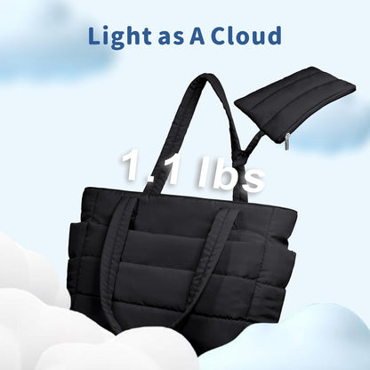 Puffer Tote Bag for Women, Lightweight Puffy Handbag with Compartments, Quilted Shoulder Bag for Work, Travel, Gym - Colors A