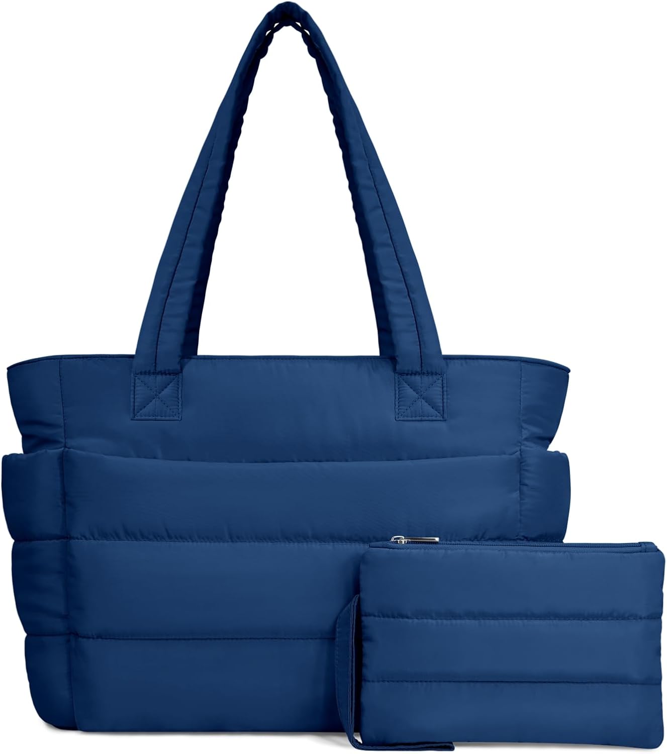 Puffer Tote Bag for Women, Lightweight Puffy Handbag with Compartments, Quilted Shoulder Bag for Work, Travel, Gym - Colors A