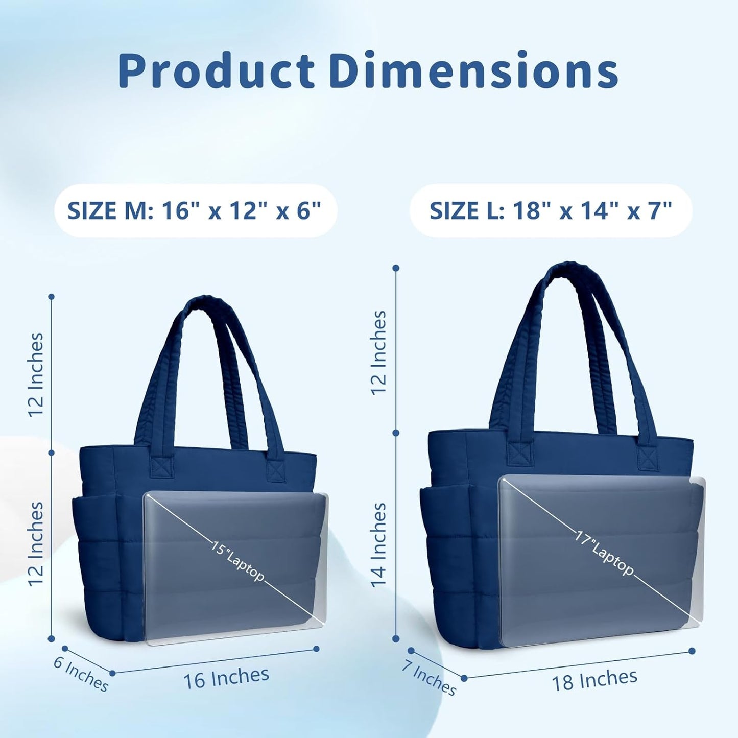 Puffer Tote Bag for Women, Lightweight Puffy Handbag with Compartments, Quilted Shoulder Bag for Work, Travel, Gym - Colors A