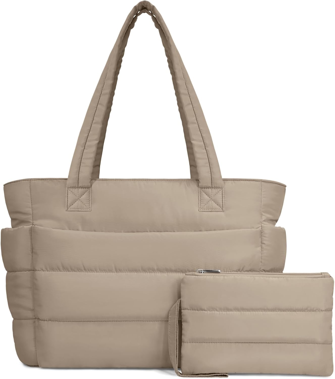 Puffer Tote Bag for Women, Lightweight Puffy Handbag with Compartments, Quilted Shoulder Bag for Work, Travel, Gym - Colors A