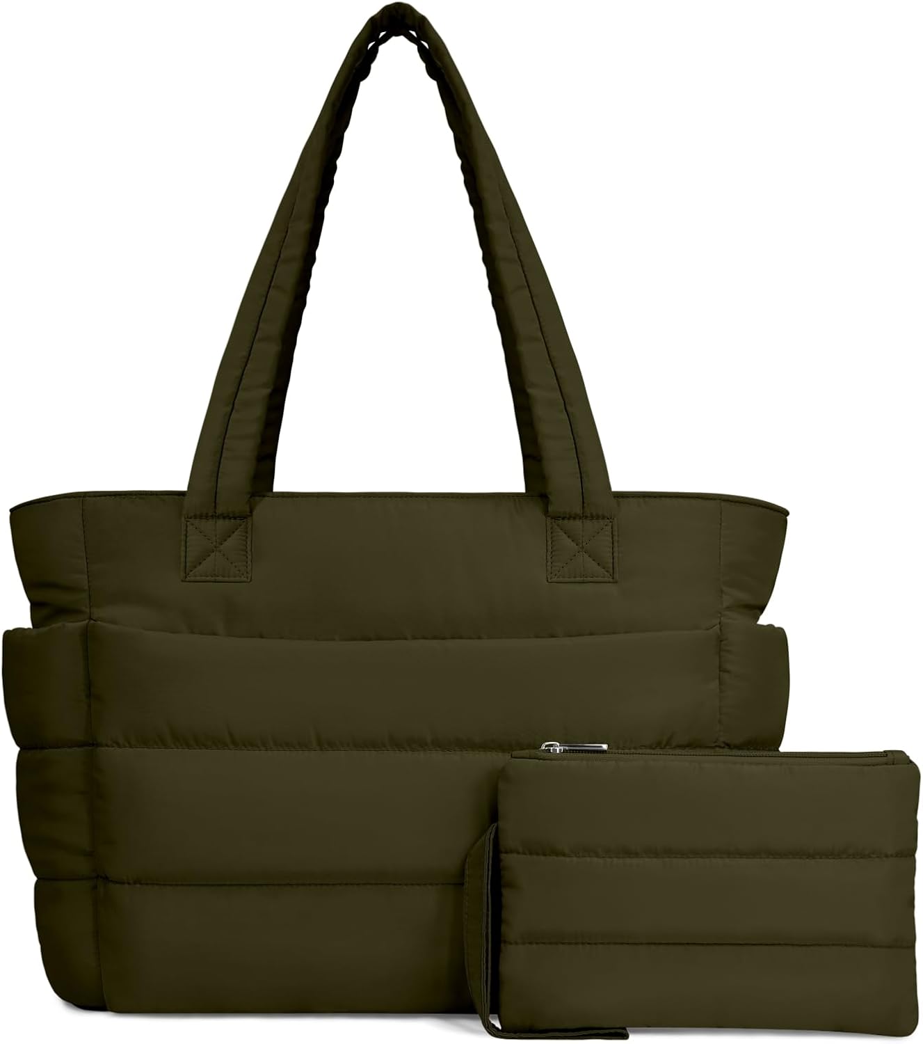 Puffer Tote Bag for Women, Lightweight Puffy Handbag with Compartments, Quilted Shoulder Bag for Work, Travel, Gym - Colors A