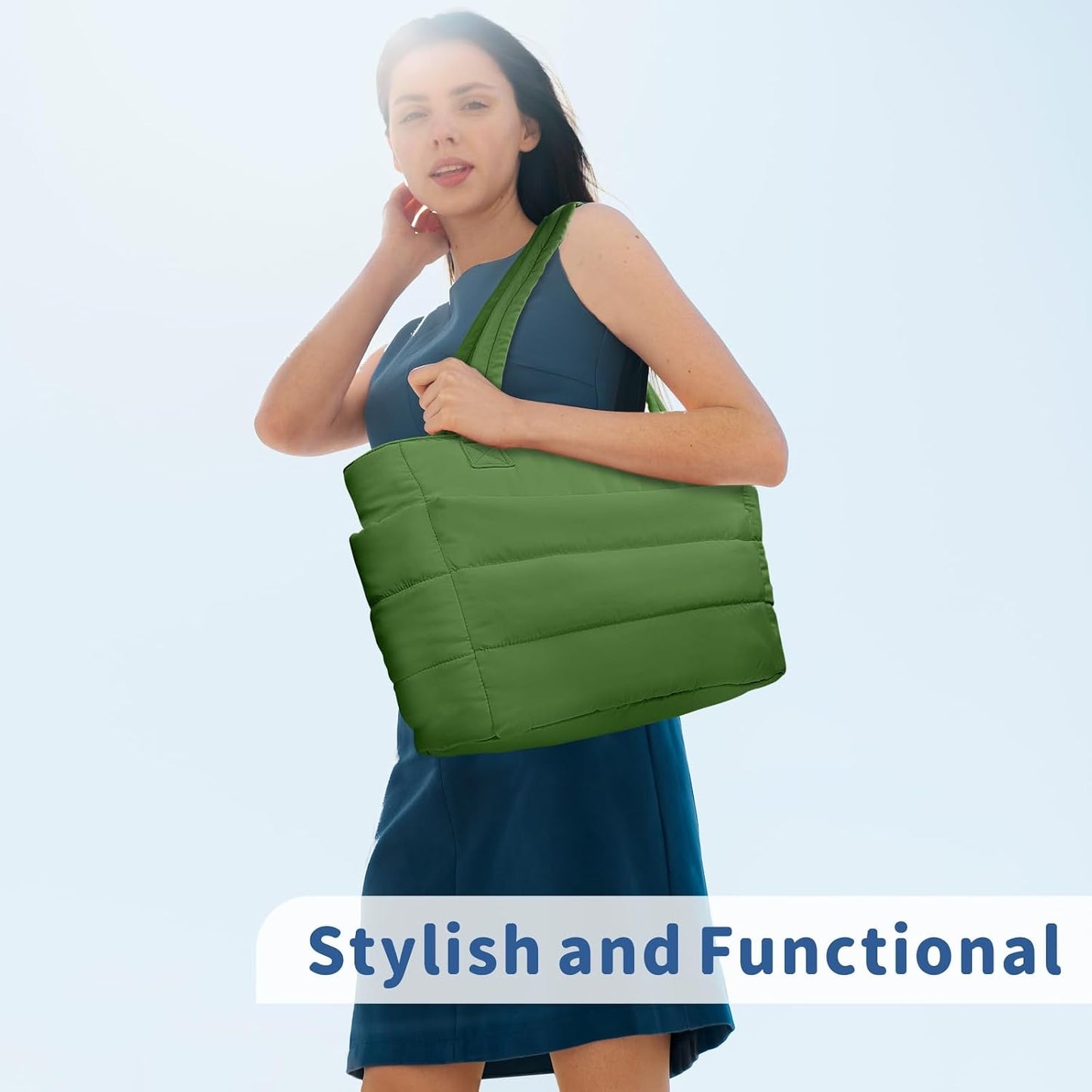 Puffer Tote Bag for Women, Lightweight Puffy Handbag with Compartments, Quilted Shoulder Bag for Work, Travel, Gym - Colors A
