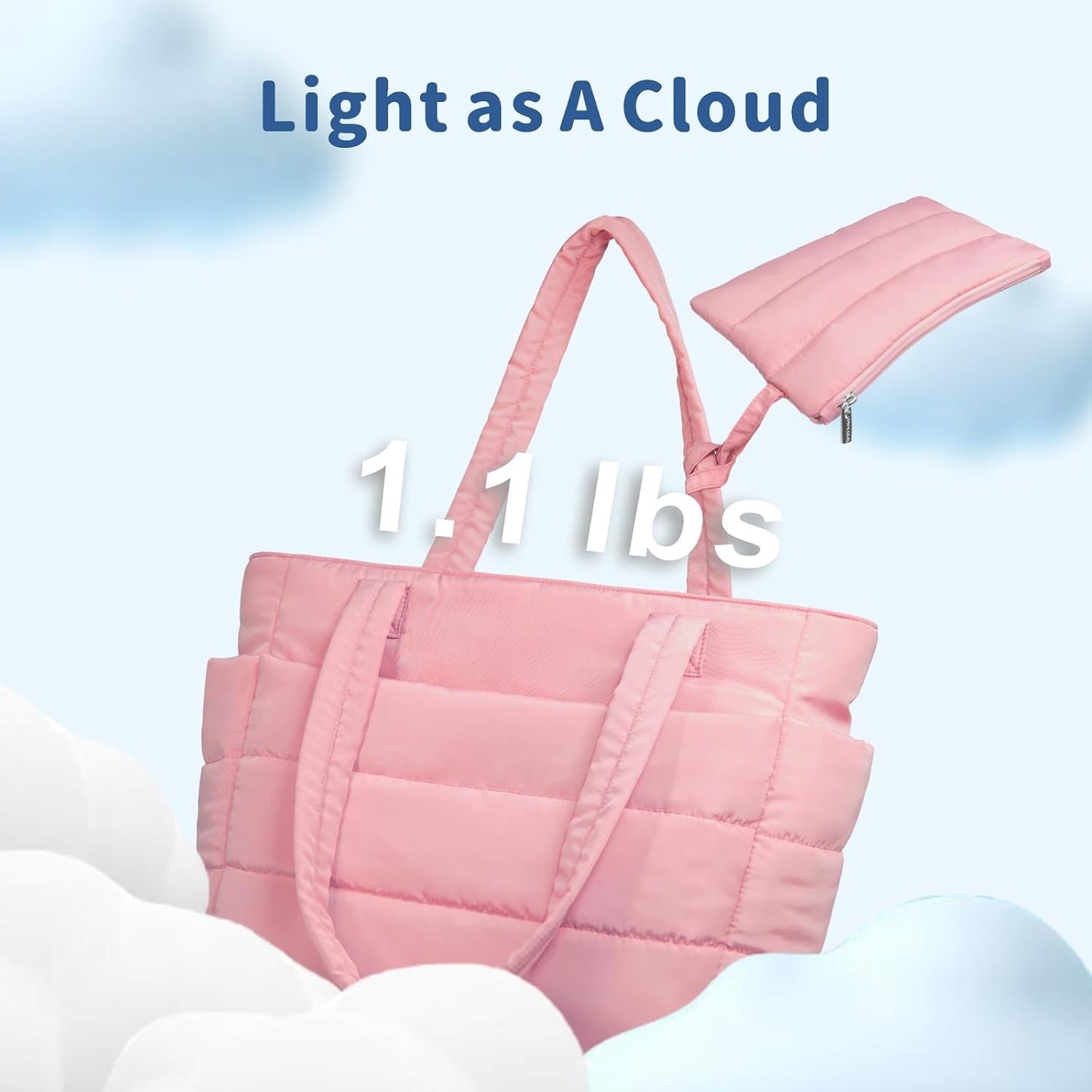 Puffer Tote Bag for Women, Lightweight Puffy Handbag with Compartments, Quilted Shoulder Bag for Work, Travel, Gym - Colors A
