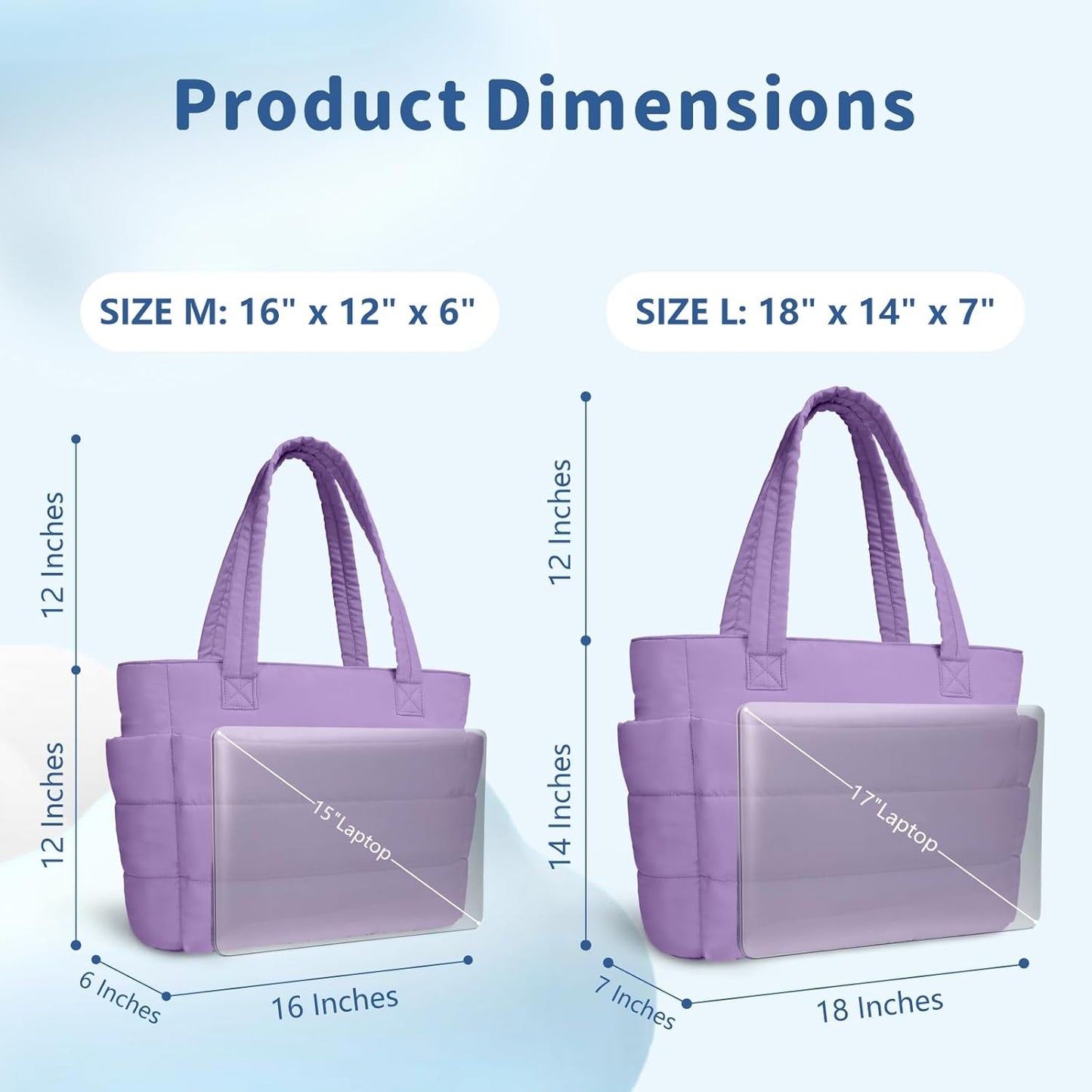 Puffer Tote Bag for Women, Lightweight Puffy Handbag with Compartments, Quilted Shoulder Bag for Work, Travel, Gym - Colors A