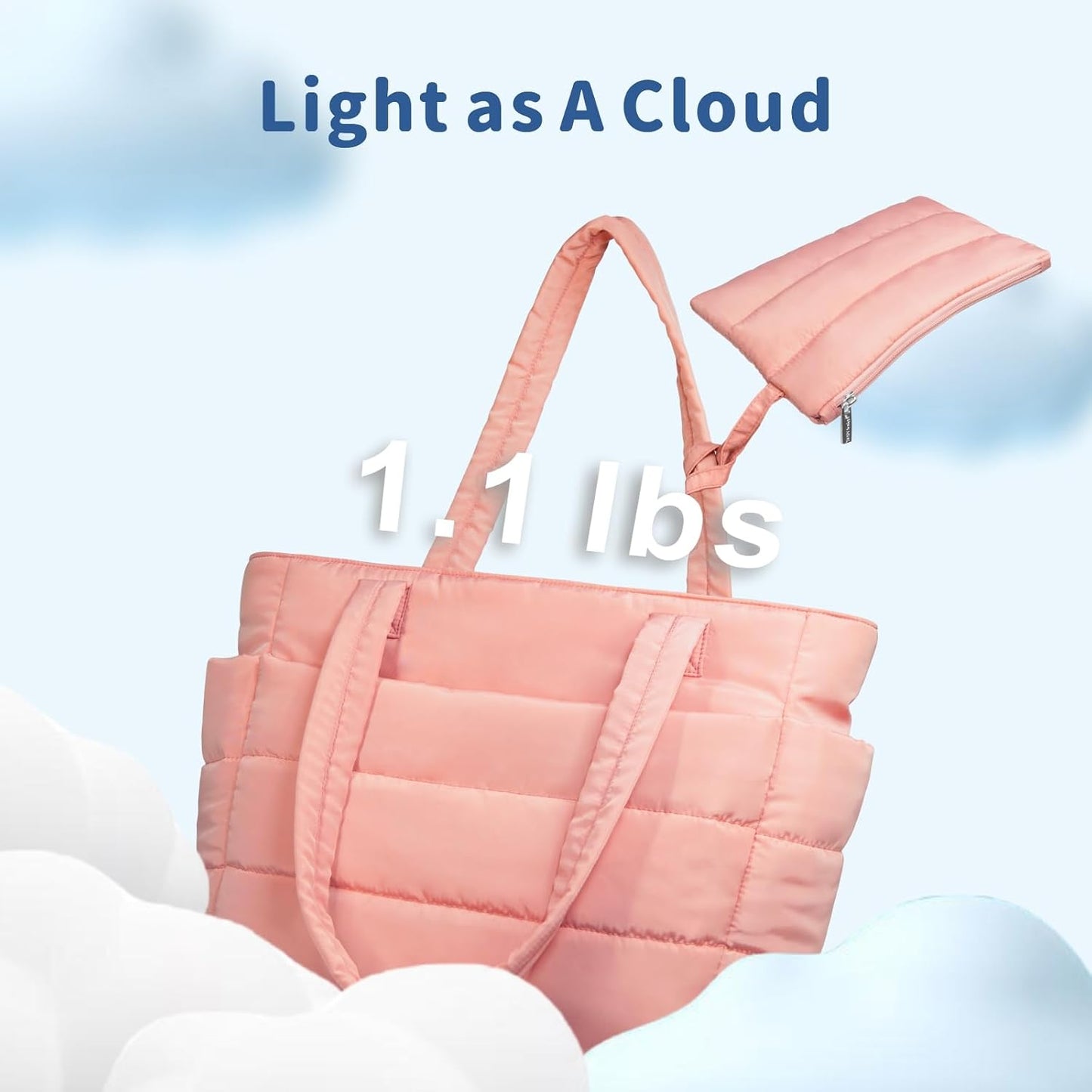 Puffer Tote Bag for Women, Lightweight Puffy Handbag with Compartments, Quilted Shoulder Bag for Work, Travel, Gym - Colors A