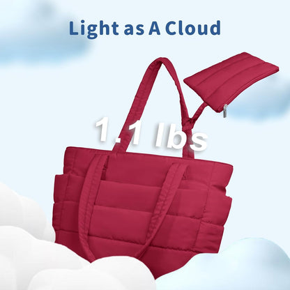 Puffer Tote Bag for Women, Lightweight Puffy Handbag with Compartments, Quilted Shoulder Bag for Work, Travel, Gym - Colors A