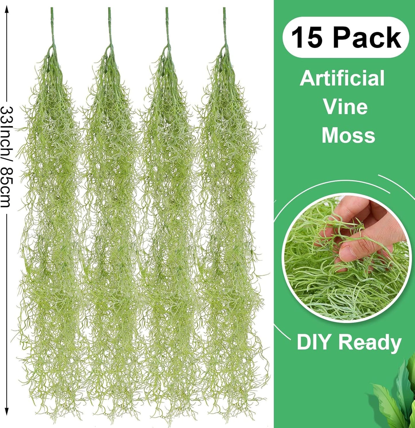 15 Pcs Spanish Moss Faux Hanging Moss Garland Fake Greenery Artificial Decor for Crafts(43 Inch,Green)