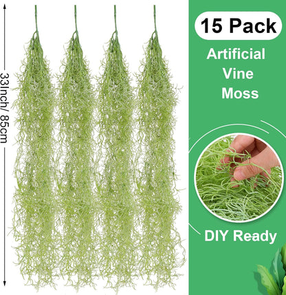 15 Pcs Spanish Moss Faux Hanging Moss Garland Fake Greenery Artificial Decor for Crafts(43 Inch,Green)