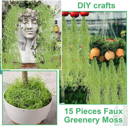 15 Pcs Spanish Moss Faux Hanging Moss Garland Fake Greenery Artificial Decor for Crafts(43 Inch,Green)