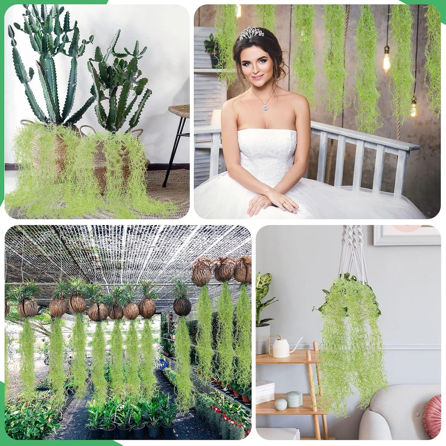 15 Pcs Spanish Moss Faux Hanging Moss Garland Fake Greenery Artificial Decor for Crafts(43 Inch,Green)