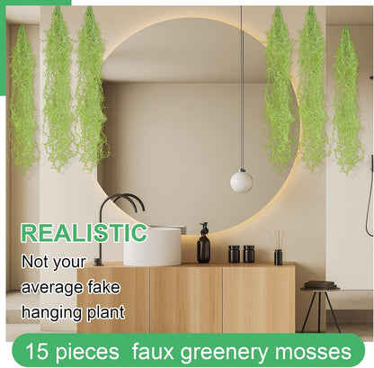 15 Pcs Spanish Moss Faux Hanging Moss Garland Fake Greenery Artificial Decor for Crafts(43 Inch,Green)