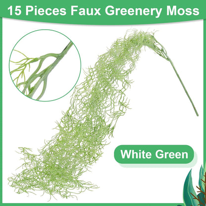 15 Pcs Spanish Moss Faux Hanging Moss Garland Fake Greenery Artificial Decor for Crafts(43 Inch,Green)