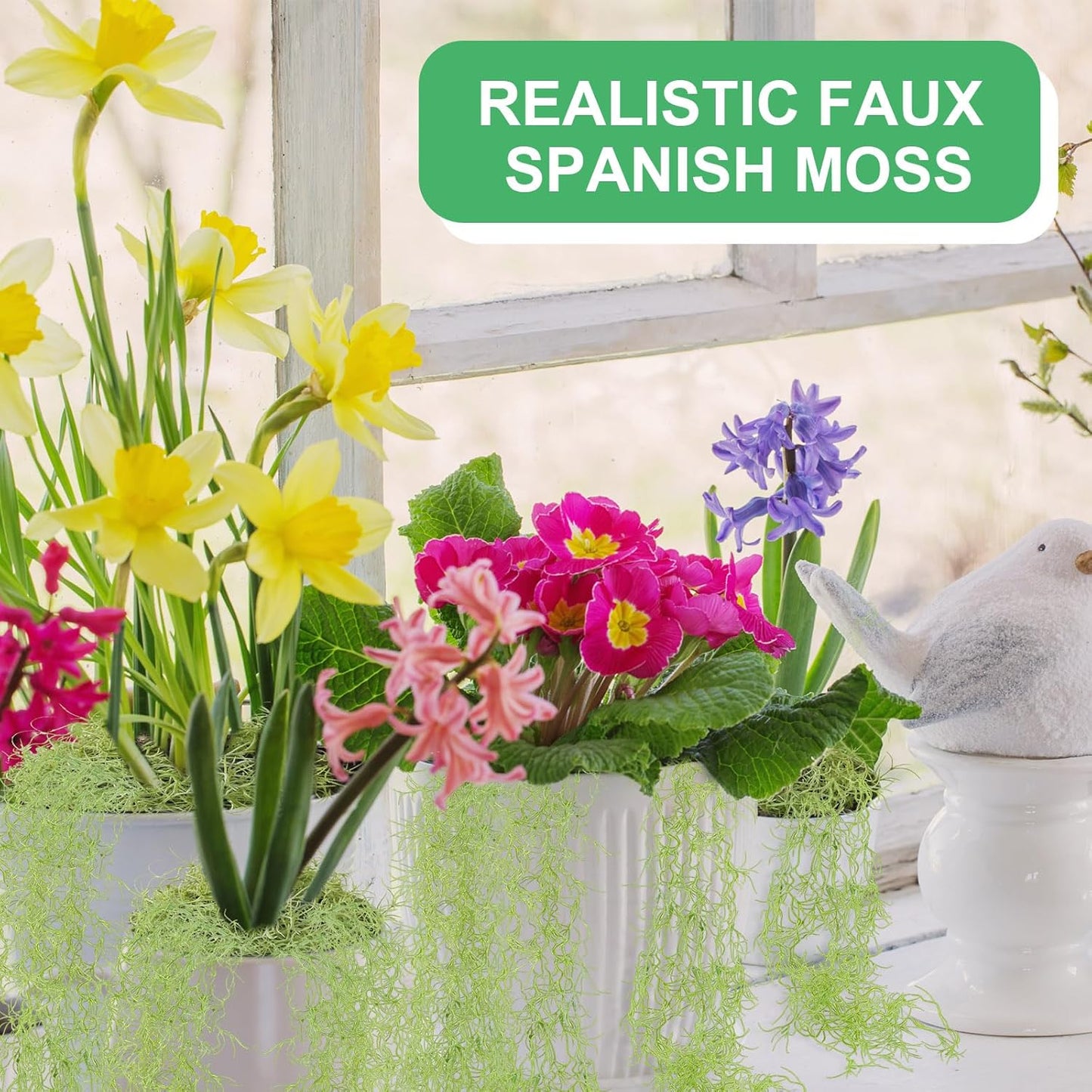 15 Pcs Spanish Moss Faux Hanging Moss Garland Fake Greenery Artificial Decor for Crafts(43 Inch,Green)