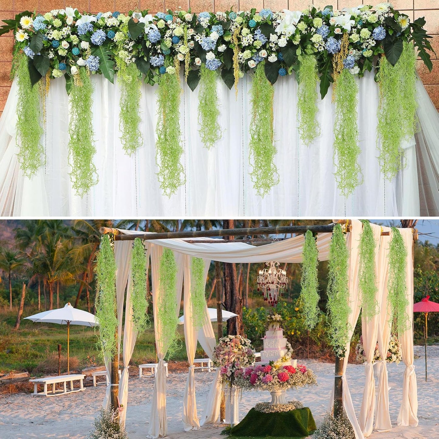 15 Pcs Spanish Moss Faux Hanging Moss Garland Fake Greenery Artificial Decor for Crafts(43 Inch,Green)