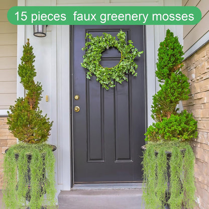 15 Pcs Spanish Moss Faux Hanging Moss Garland Fake Greenery Artificial Decor for Crafts(43 Inch,Green)