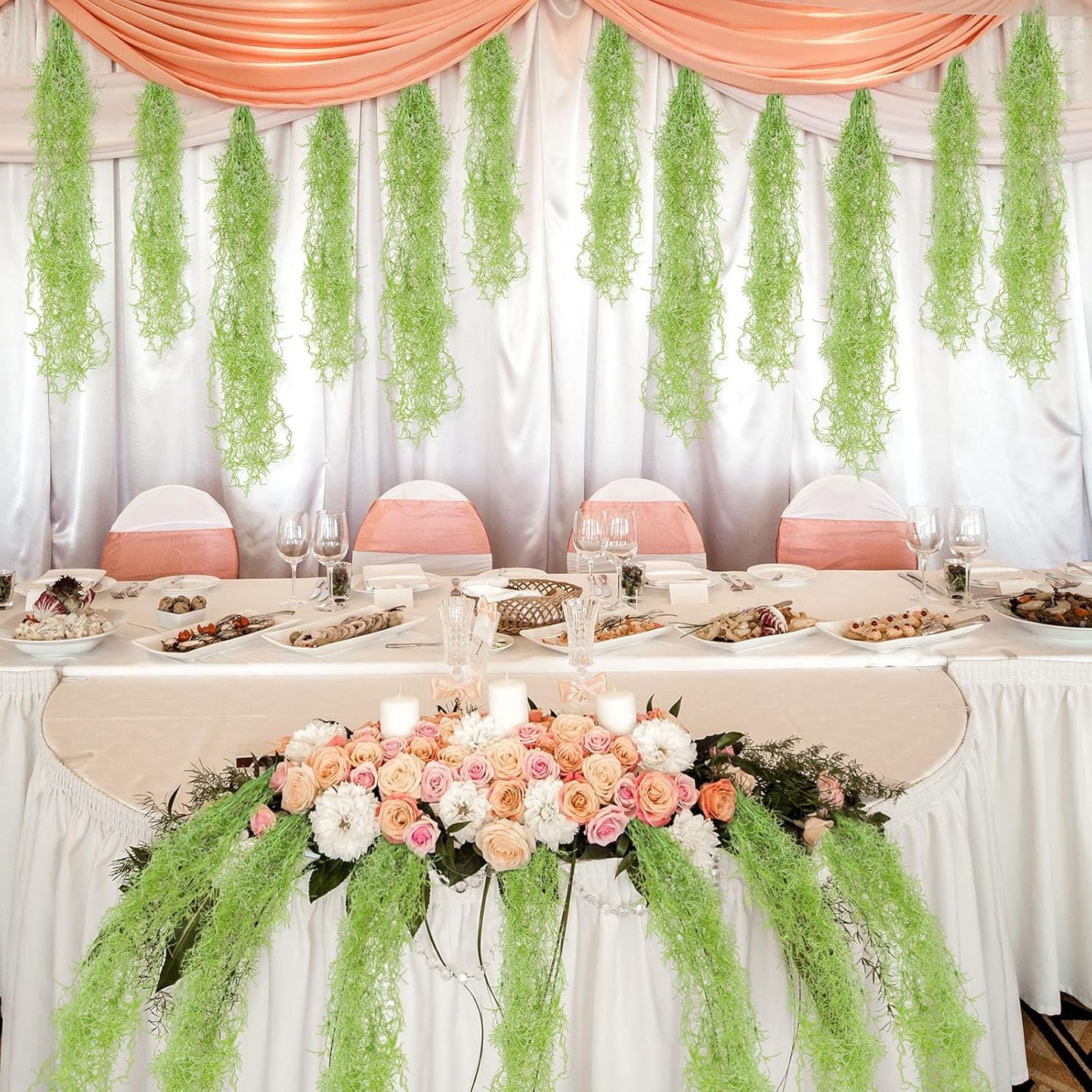 15 Pcs Spanish Moss Faux Hanging Moss Garland Fake Greenery Artificial Decor for Crafts(43 Inch,Green)