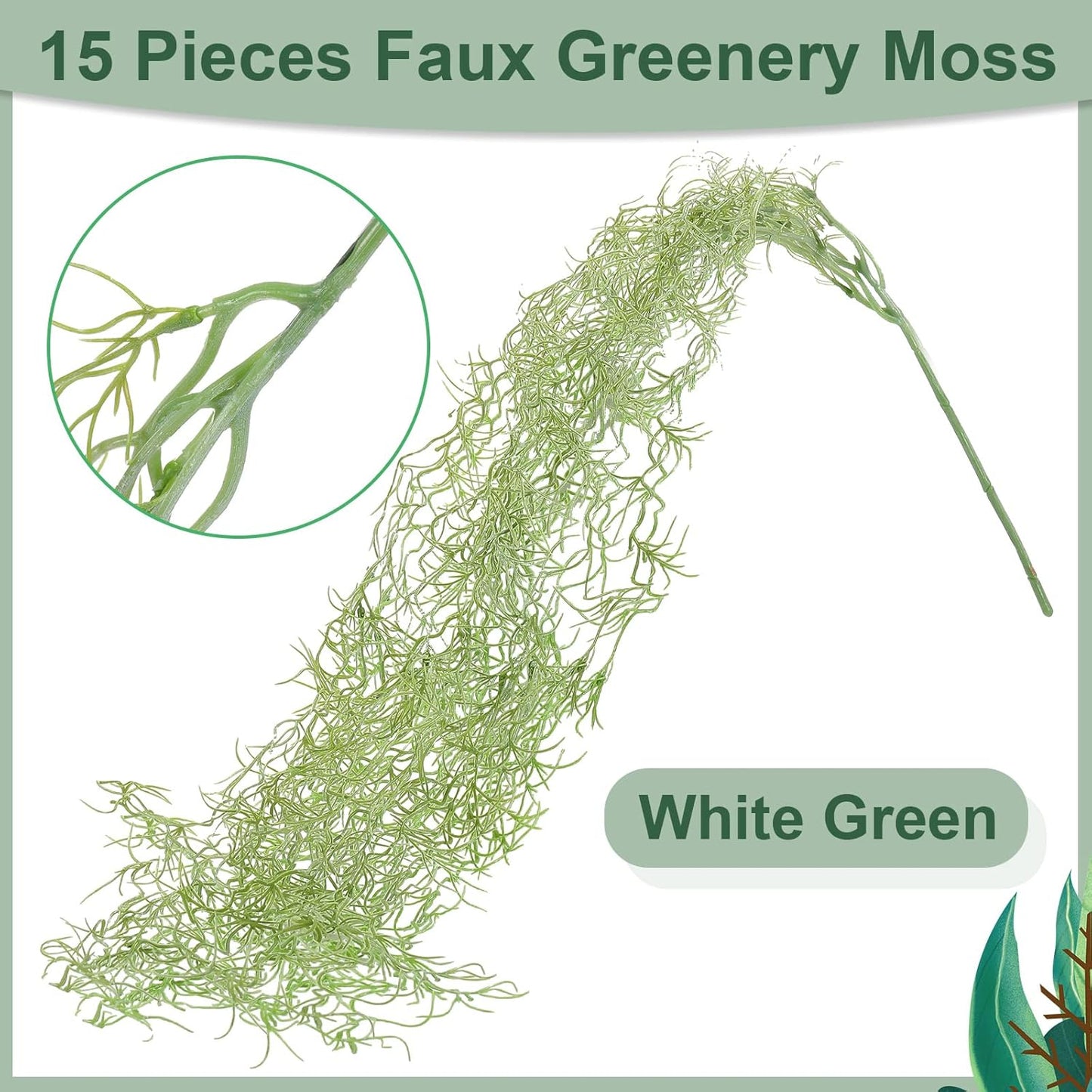 15 Pcs Spanish Moss Faux Hanging Moss Garland Fake Greenery Artificial Decor for Crafts(43 Inch,Green)