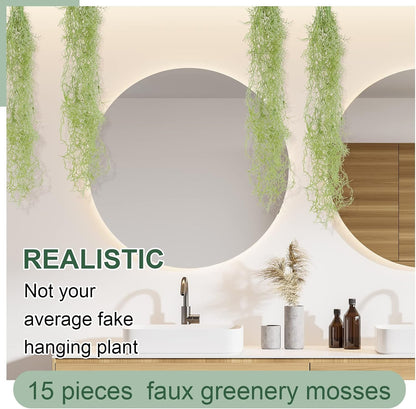 15 Pcs Spanish Moss Faux Hanging Moss Garland Fake Greenery Artificial Decor for Crafts(43 Inch,Green)