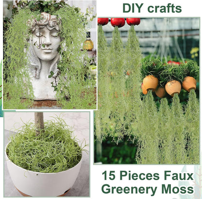 15 Pcs Spanish Moss Faux Hanging Moss Garland Fake Greenery Artificial Decor for Crafts(43 Inch,Green)