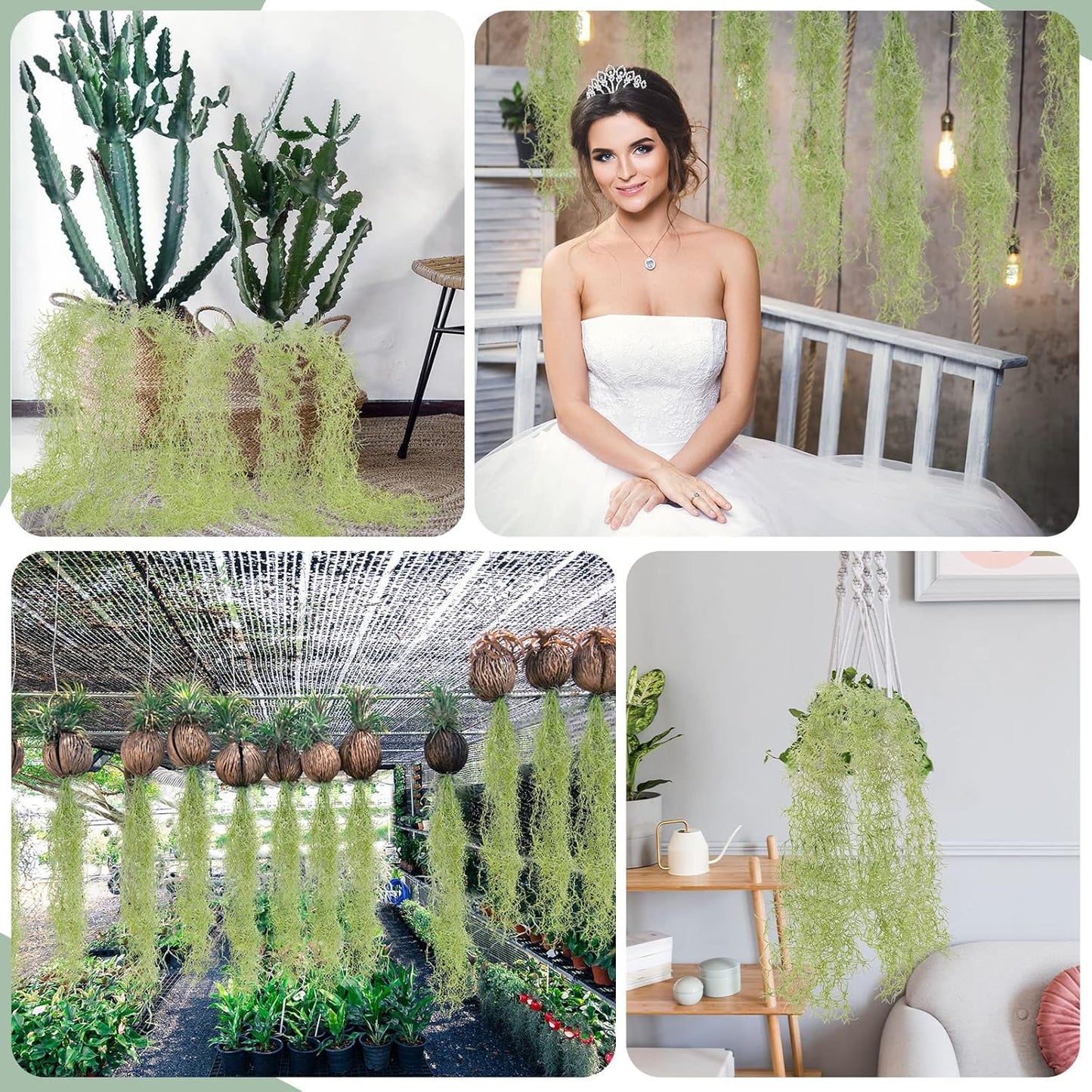 15 Pcs Spanish Moss Faux Hanging Moss Garland Fake Greenery Artificial Decor for Crafts(43 Inch,Green)
