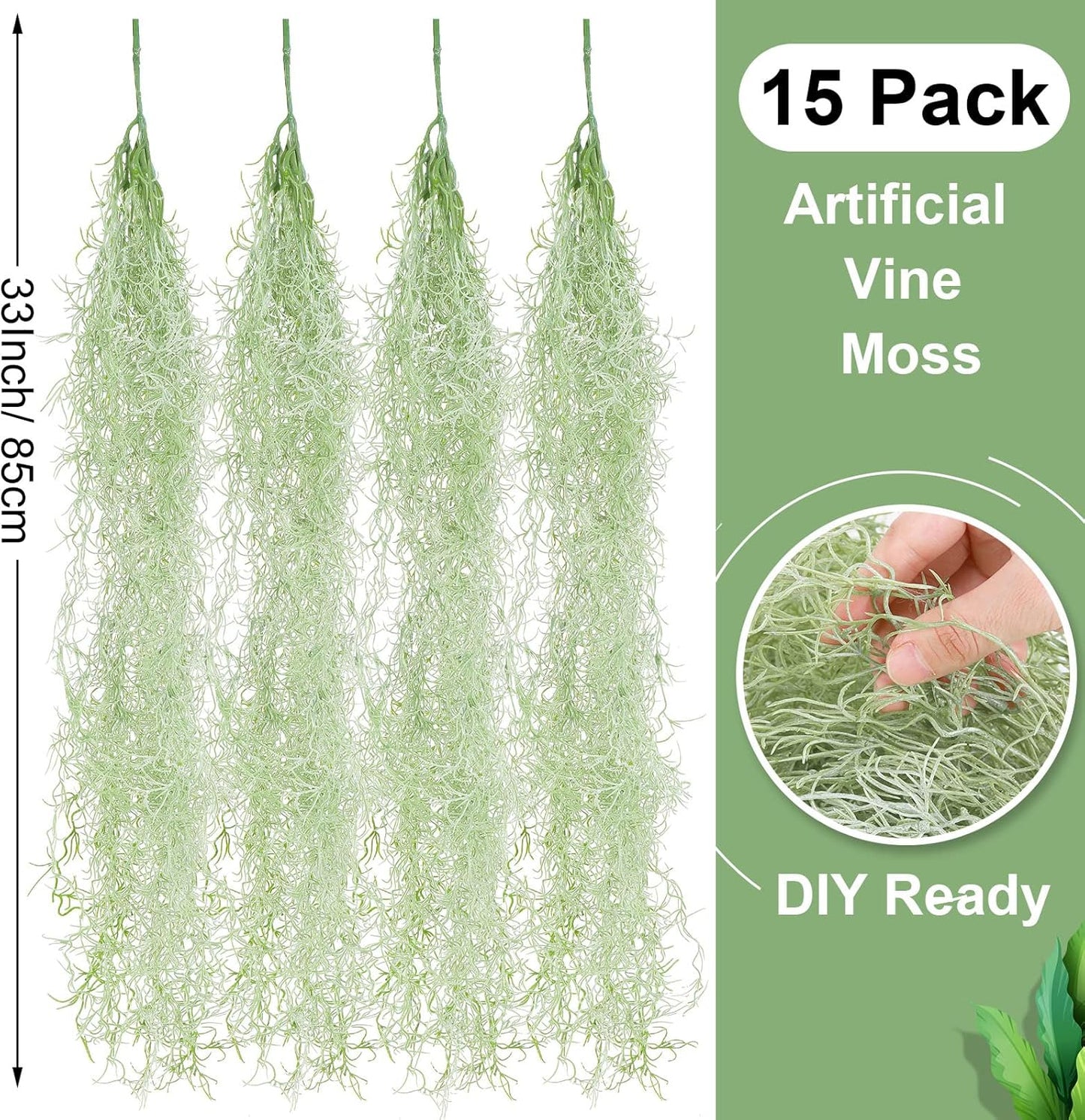 15 Pcs Spanish Moss Faux Hanging Moss Garland Fake Greenery Artificial Decor for Crafts(43 Inch,Green)