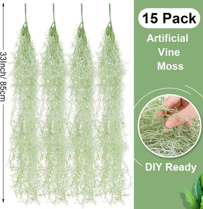 15 Pcs Spanish Moss Faux Hanging Moss Garland Fake Greenery Artificial Decor for Crafts(43 Inch,Green)