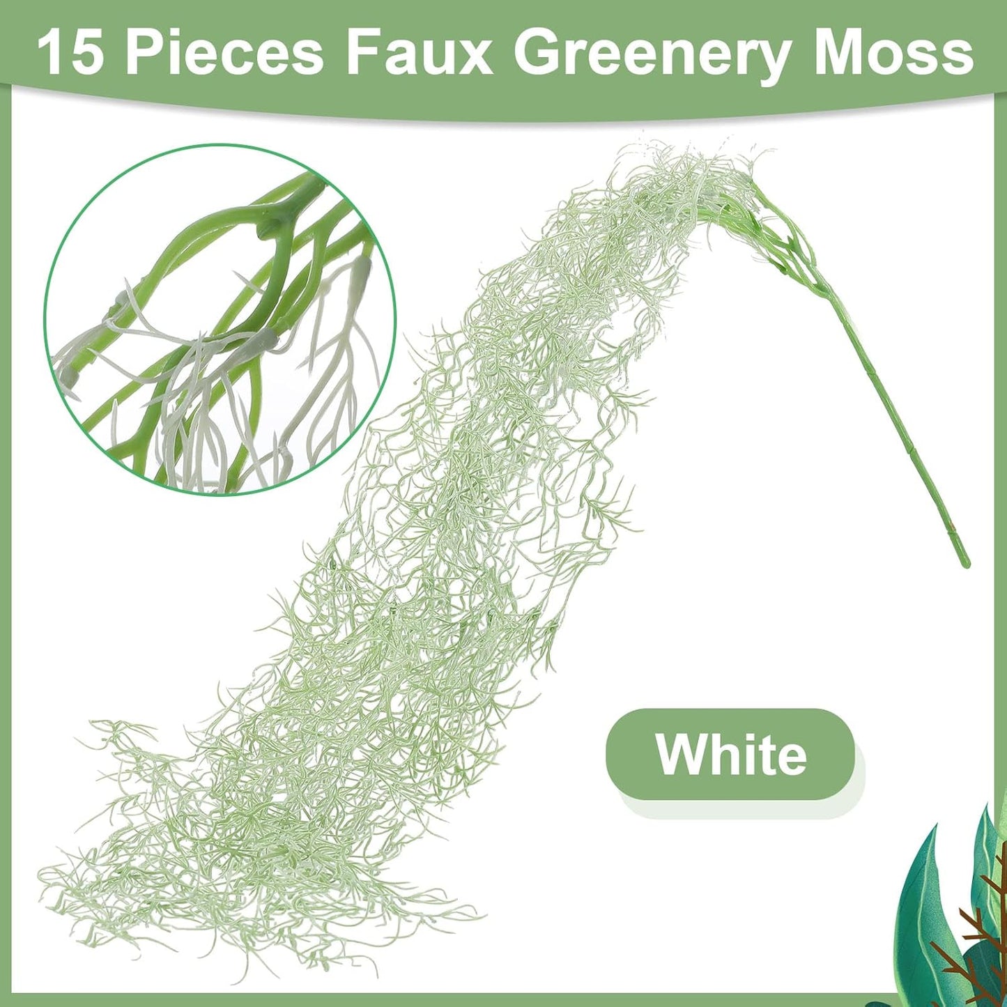 15 Pcs Spanish Moss Faux Hanging Moss Garland Fake Greenery Artificial Decor for Crafts(43 Inch,Green)