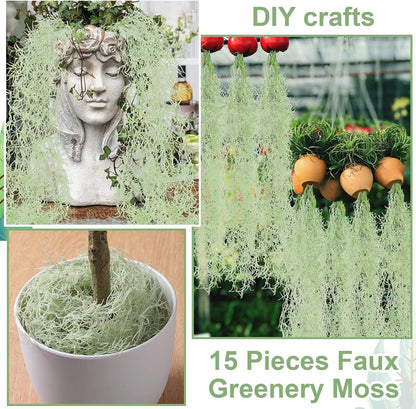 15 Pcs Spanish Moss Faux Hanging Moss Garland Fake Greenery Artificial Decor for Crafts(43 Inch,Green)
