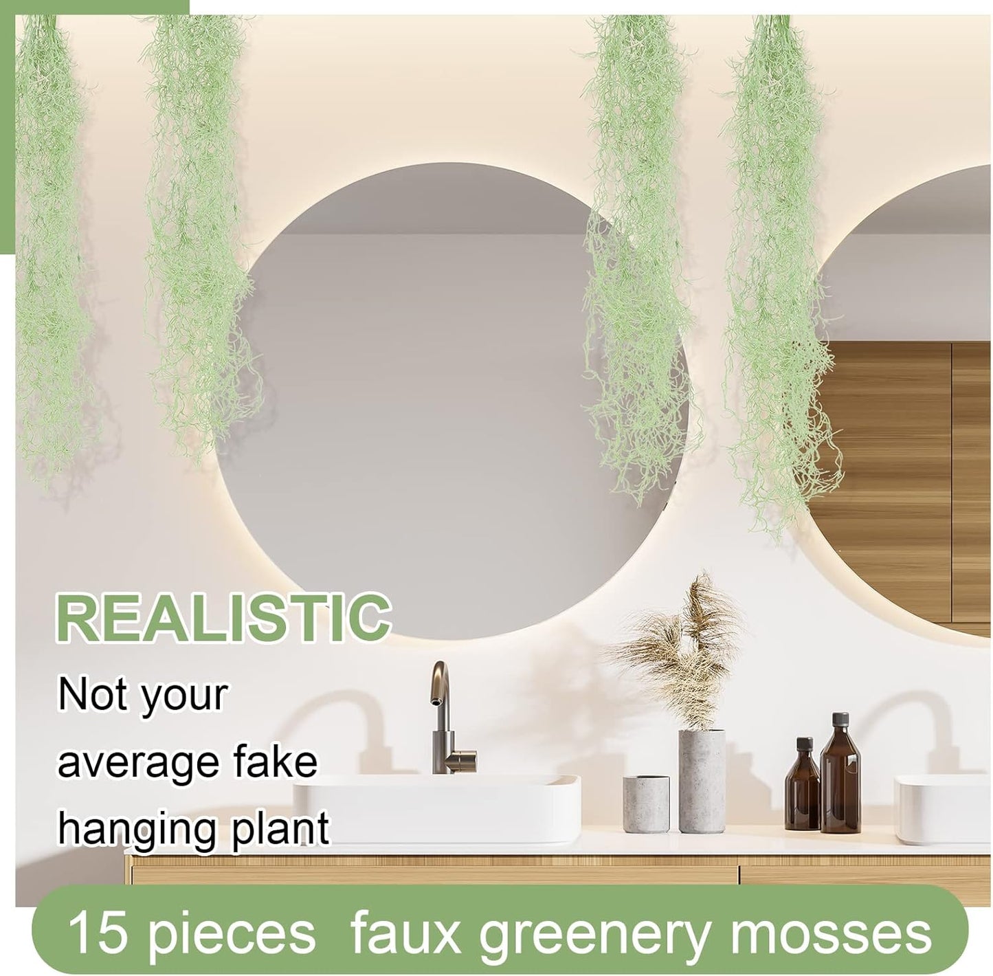 15 Pcs Spanish Moss Faux Hanging Moss Garland Fake Greenery Artificial Decor for Crafts(43 Inch,Green)