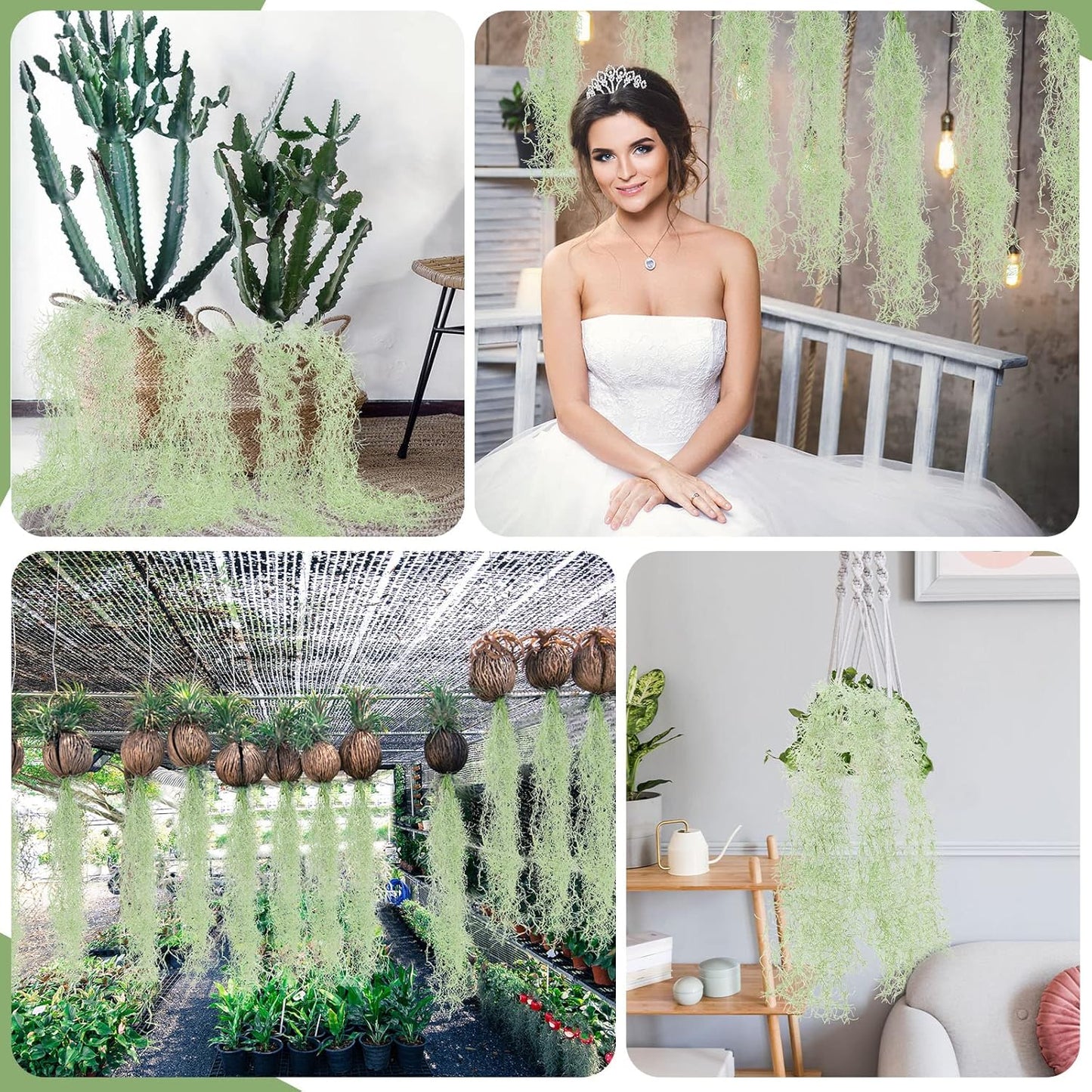 15 Pcs Spanish Moss Faux Hanging Moss Garland Fake Greenery Artificial Decor for Crafts(43 Inch,Green)