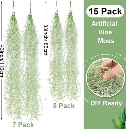 15 Pcs Spanish Moss Faux Hanging Moss Garland Fake Greenery Artificial Decor for Crafts(43 Inch,Green)