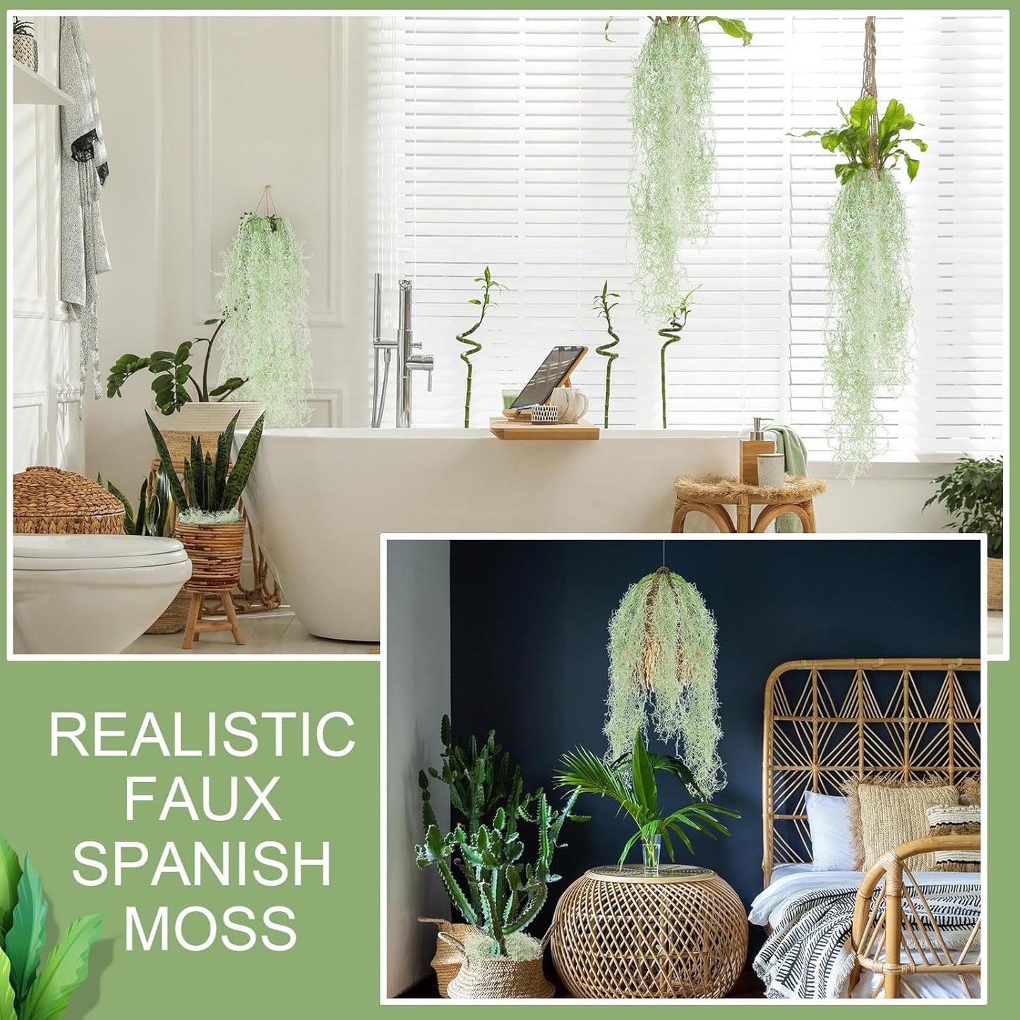 15 Pcs Spanish Moss Faux Hanging Moss Garland Fake Greenery Artificial Decor for Crafts(43 Inch,Green)